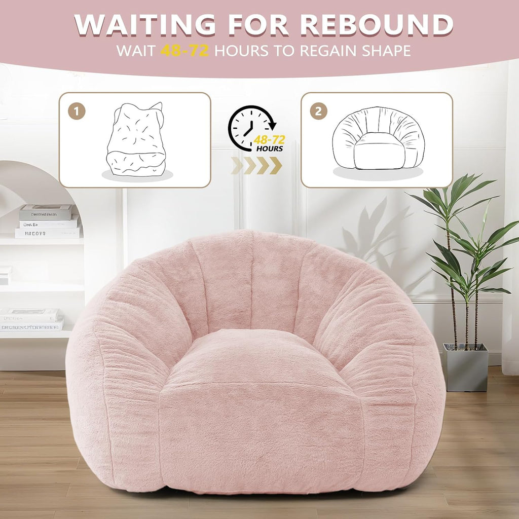 Bean Bag Chair for Adults, Soft Faux Fur Giant Beanbag Chairs, Oversized Cozy Bean Bag Couch Large Reading Chair, Comfy Bean Bag Sofa for Living Room, Bedroom & Dorm, Dusty Pink