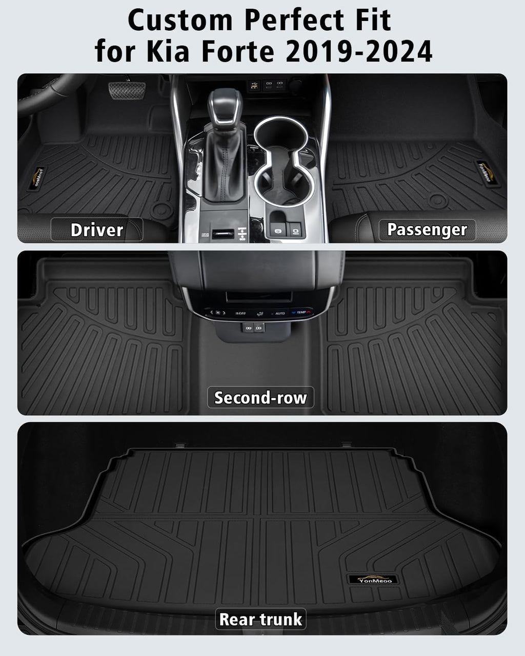 Floor Mats & Cargo Liner Custom Fit for Kia Forte 2019-2024 Sedan, S | EX | FE | LX | LXS | GT | GT-Line All Weather TPE Rubber Floor Liners Full Set Automotive Mat for Kia Forte Accessories