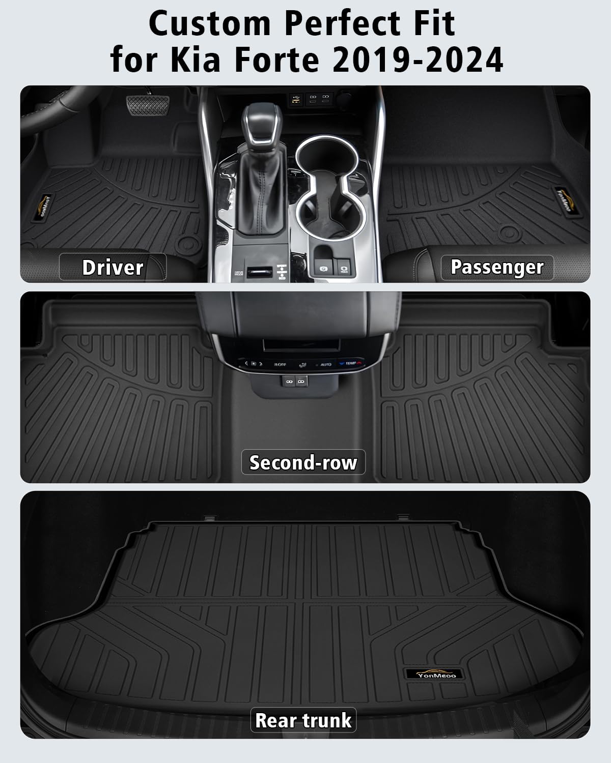 Floor Mats & Cargo Liner Custom Fit for Kia Forte 2019-2024 Sedan, S | EX | FE | LX | LXS | GT | GT-Line All Weather TPE Rubber Floor Liners Full Set Automotive Mat for Kia Forte Accessories