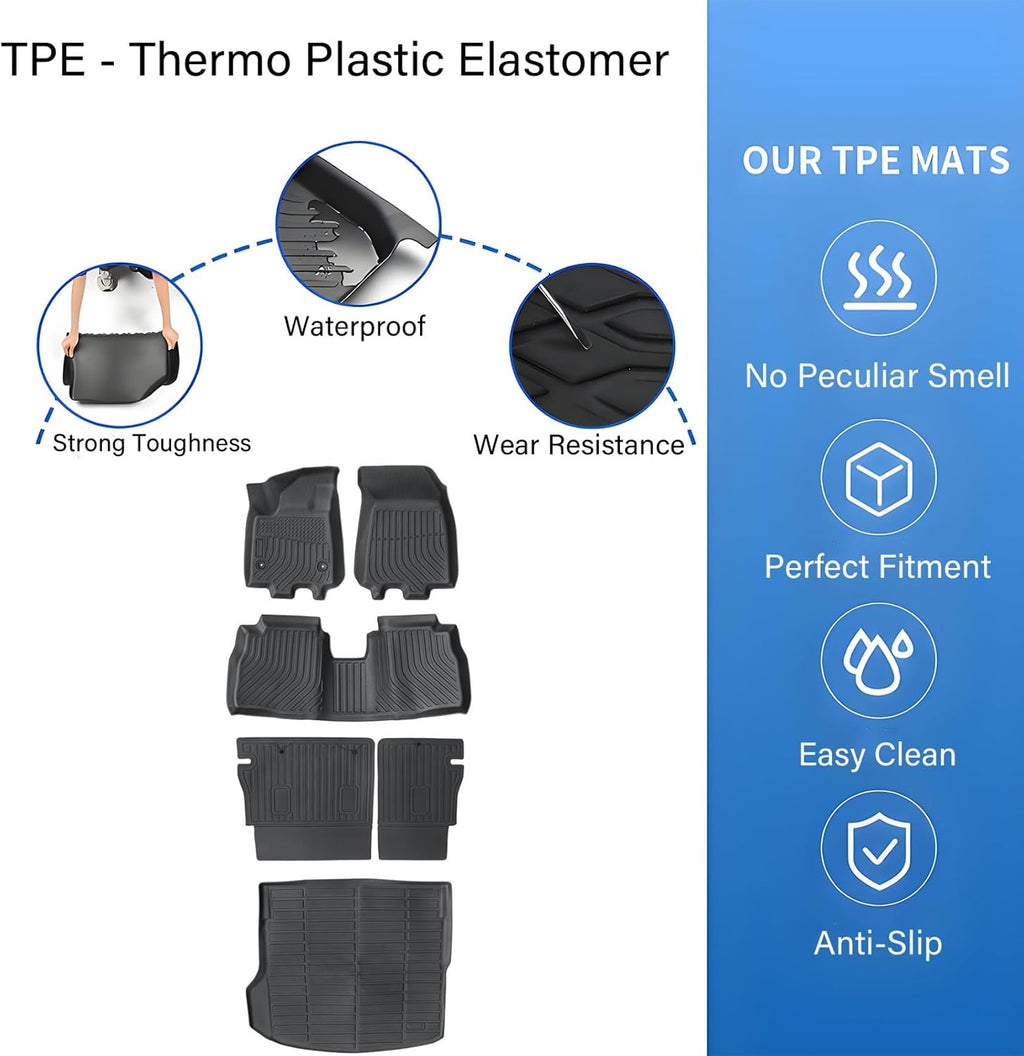 Priprilod 6PC TPE Floor Mats & Trunk Cargo Liners & Backrest Mats, Compatible with Chevy Equinox EV 2024 2025 2026, Non Fuel, Car Floor Liners