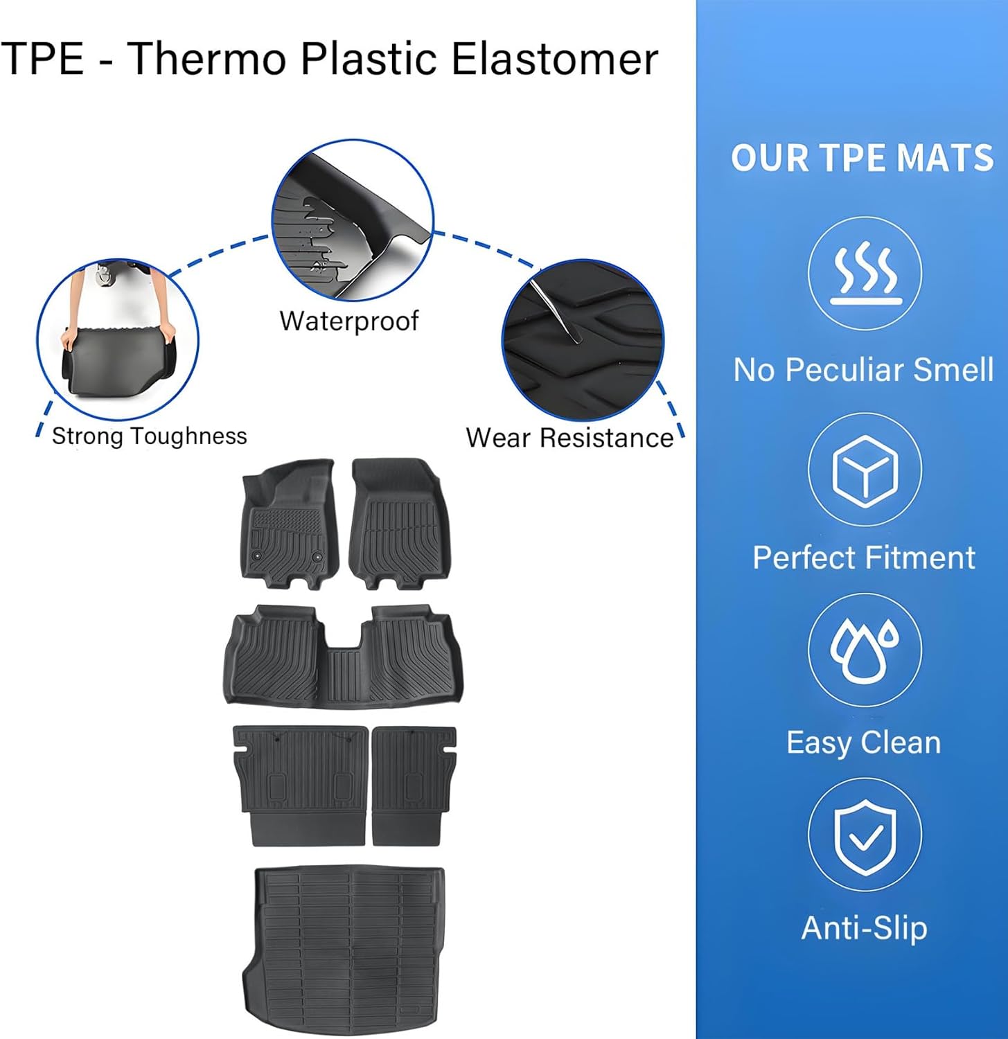 Priprilod 6PC TPE Floor Mats & Trunk Cargo Liners & Backrest Mats, Compatible with Chevy Equinox EV 2024 2025 2026, Non Fuel, Car Floor Liners