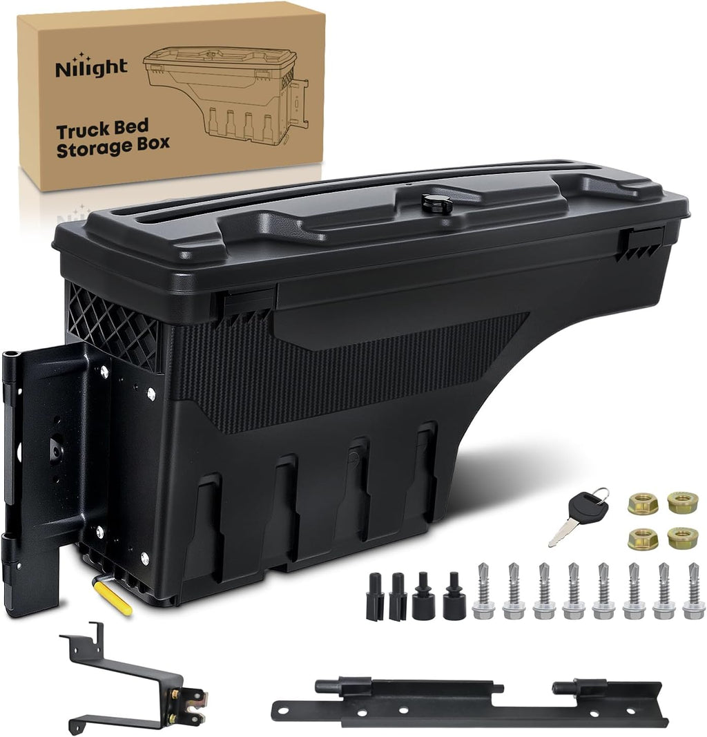 Nilight Truck Bed Tool Box Left Drivers Side Truck Tool Box Fit for Chevrolet Silverado 1500 GMC Sierra 1500 2019 2020 ABS Swing Case Truck Bed Storage Box w Lockable Lid Waterproof Wheel Well Toolbox