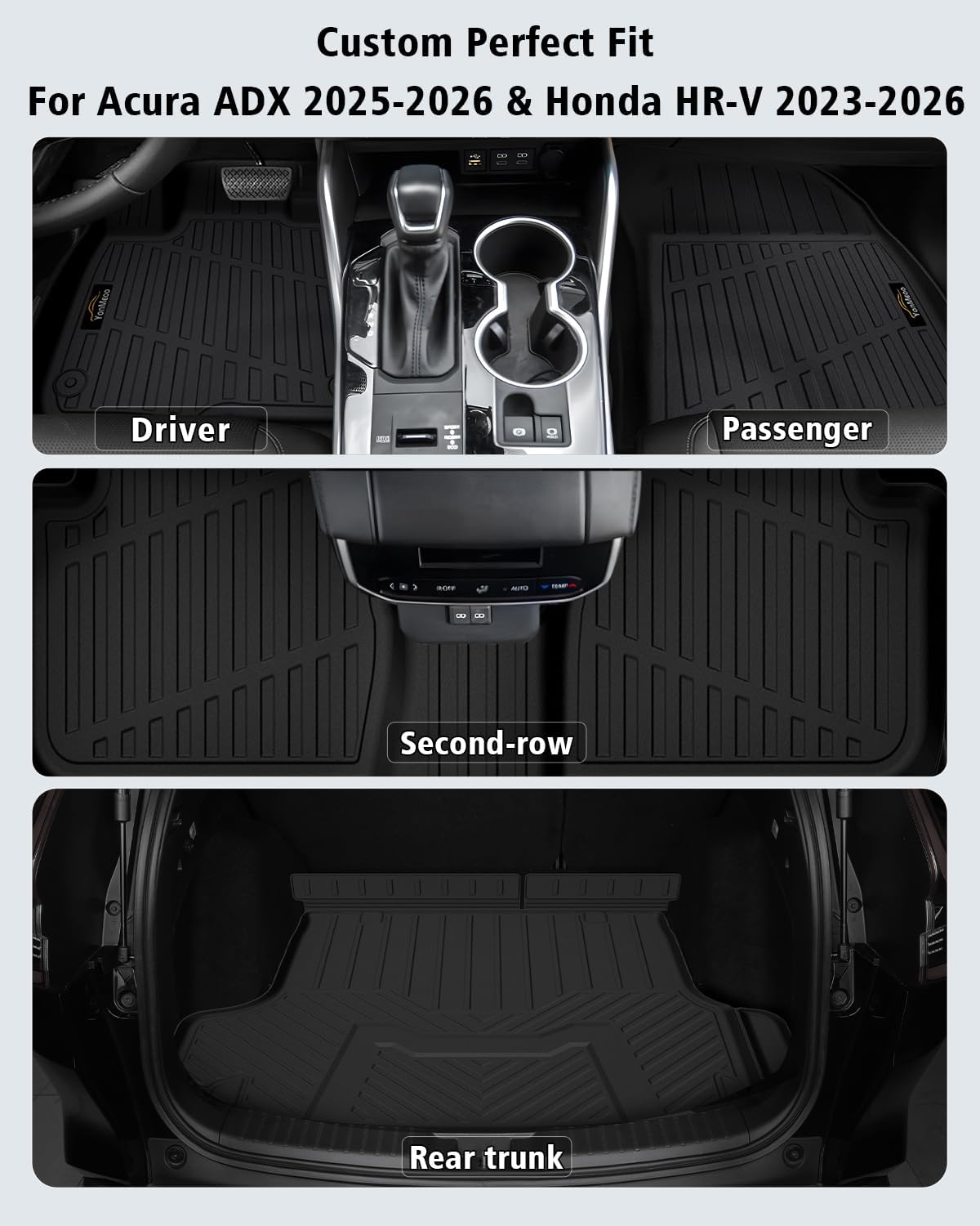 Floor Mats & Cargo Liner Custom Fit for Acura ADX 2025 All Weather TPE Rubber 1st & 2nd Floor Liners Automotive Trunk Mat for Acura ADX 2025 Accessories, Black