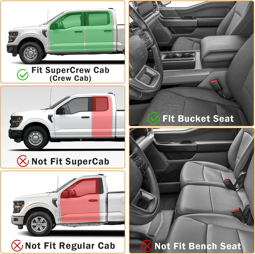 KUST Floor Mats Set for 2017-2026 Ford F250/F350/F450 Super Duty Crew Cab (Only for Rear Seat with Under-Seat Storage), 6.8FT Truck Bed Mat All Weather F250 Accessories TPE Rubber Raised Edge
