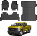 KUST Floor Mats Set for 2017-2026 Ford F250/F350/F450 Super Duty Crew Cab (Only for Rear Seat with Under-Seat Storage), 6.8FT Truck Bed Mat All Weather F250 Accessories TPE Rubber Raised Edge