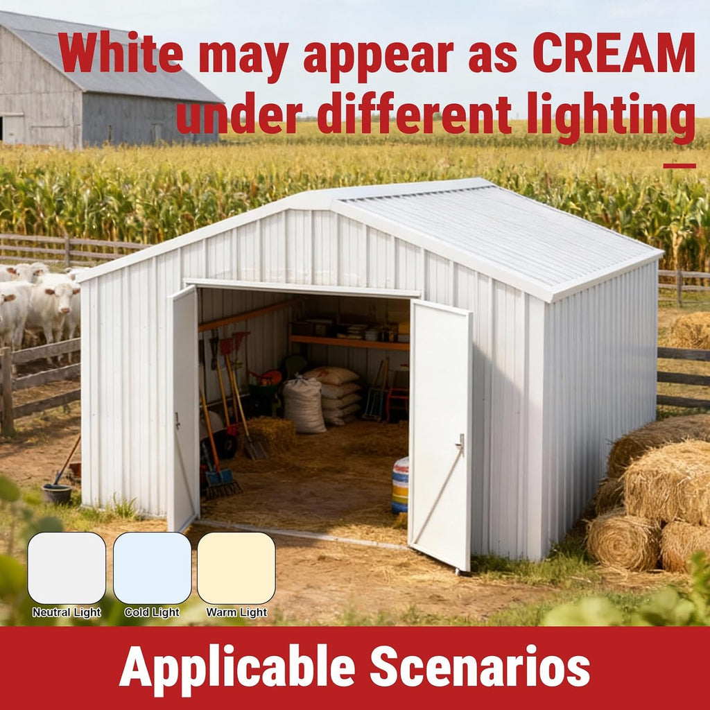12x20FT Outdoor Metal Storage Shed, Galvanized Steel Portable Building with Double Swing Doors, Heavy-Duty Carport for Tools, Motorcycle, Equipment Storage