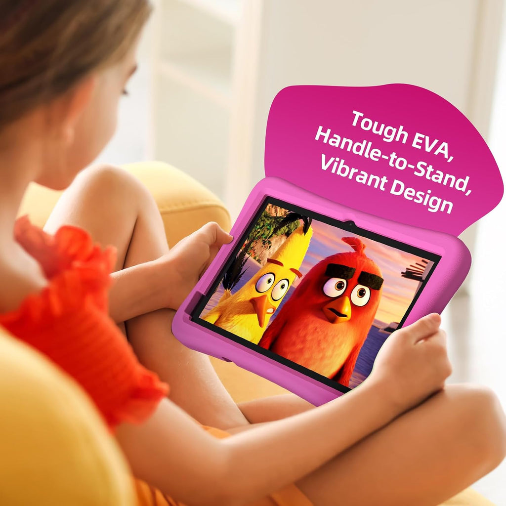 plimpton Kids Tablet 10 Inch - Upgraded Android 15 Tablet for Kids with Case Included, Octa-Core, Google Kids Space, Parental Control, 4GB+64GB, WiFi, BT5.3, YouTube, Great Gift for Toddler (Pink)