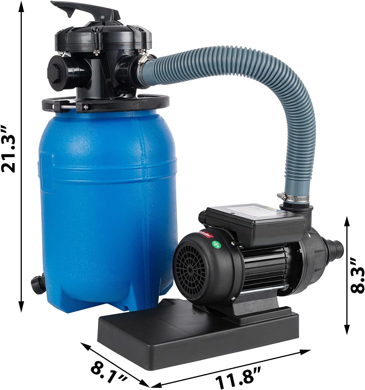 SmarketBuy 10'' Sand Pool Filter System 10000 Gallon Sand Filter with 1/3 HP Above Ground Swimming Pool Pump 6-Way Multi-Port Valve Pool Filter, Black & Blue