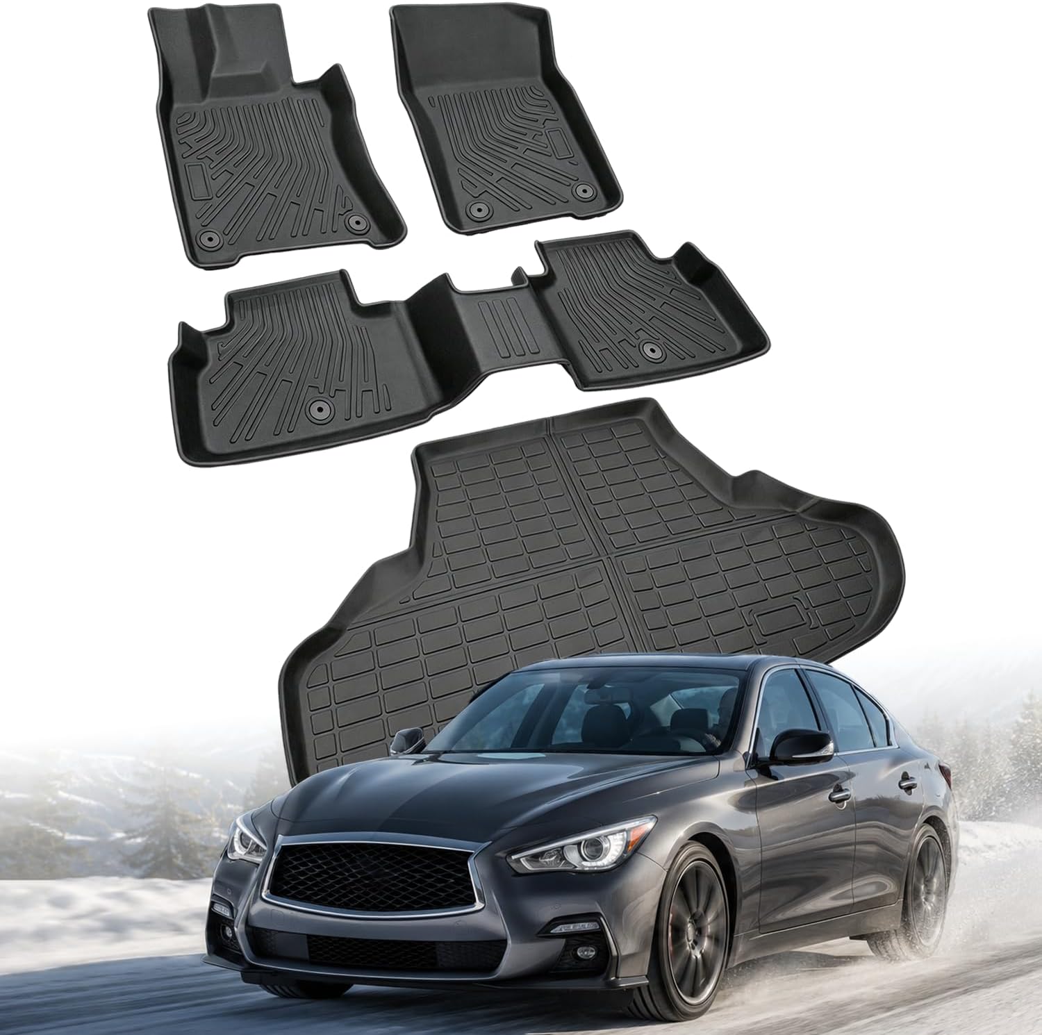 Floor Mats Compatible with Infiniti Q50 2019-2025(Only Sedan),All Weather Protection Duarble TPE Cargo Liner Accessories Compatible with Infiniti Q50 2019-2025(Only Sedan)
