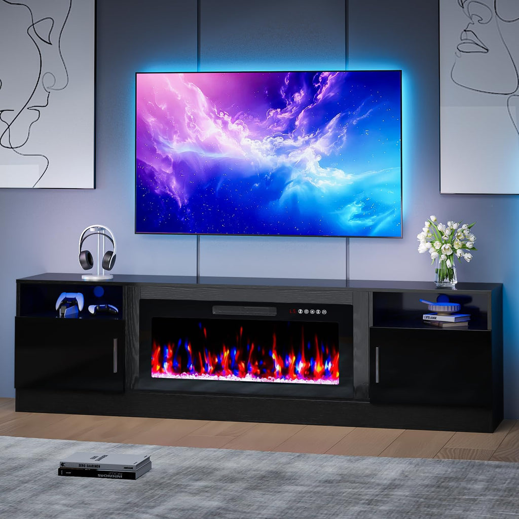 TV Stand with Fireplace, 36' Fireplace TV Stand Entertainment Center with Fireplace, 80 Inch Modern Electric Fireplaces TV Stands for Living Room, Black TV Stands with Fireplaces Up to 90' TV