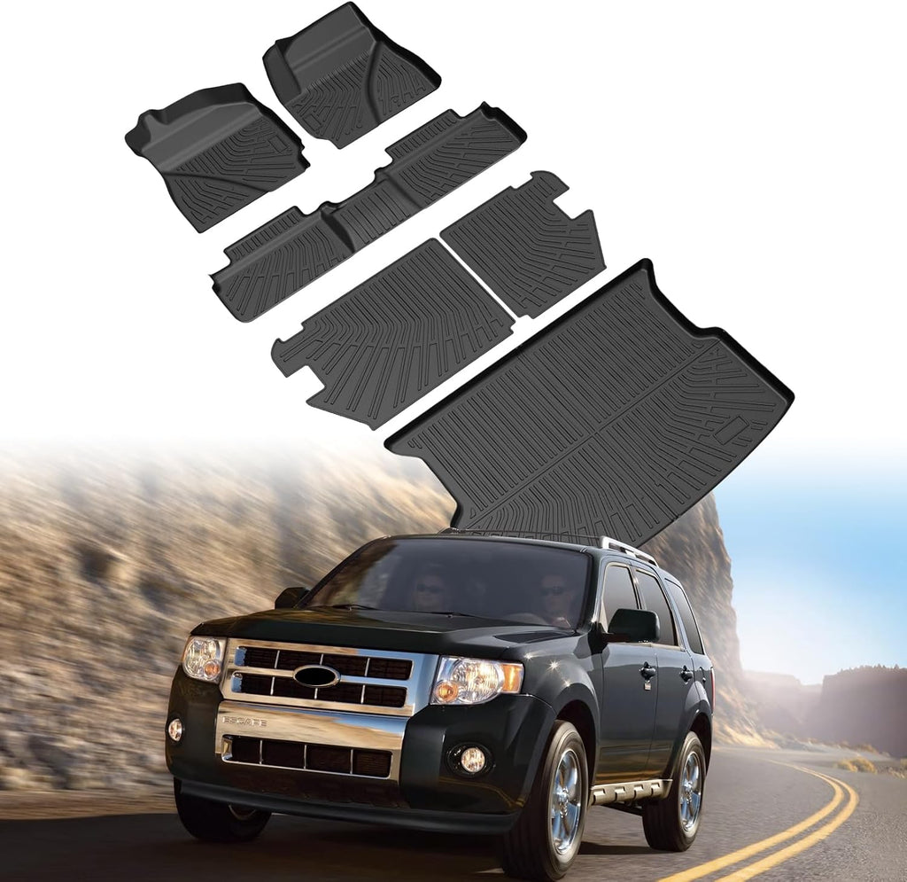 Escape Floor Mats - Car Mats for Ford Escape 2009-2012, Mazda Tribute & 2009-2011 Mercury Mariner, All Weather Floor Mats and Cargo Liner for Escape Accessories, Heavy Duty Rubber Mats