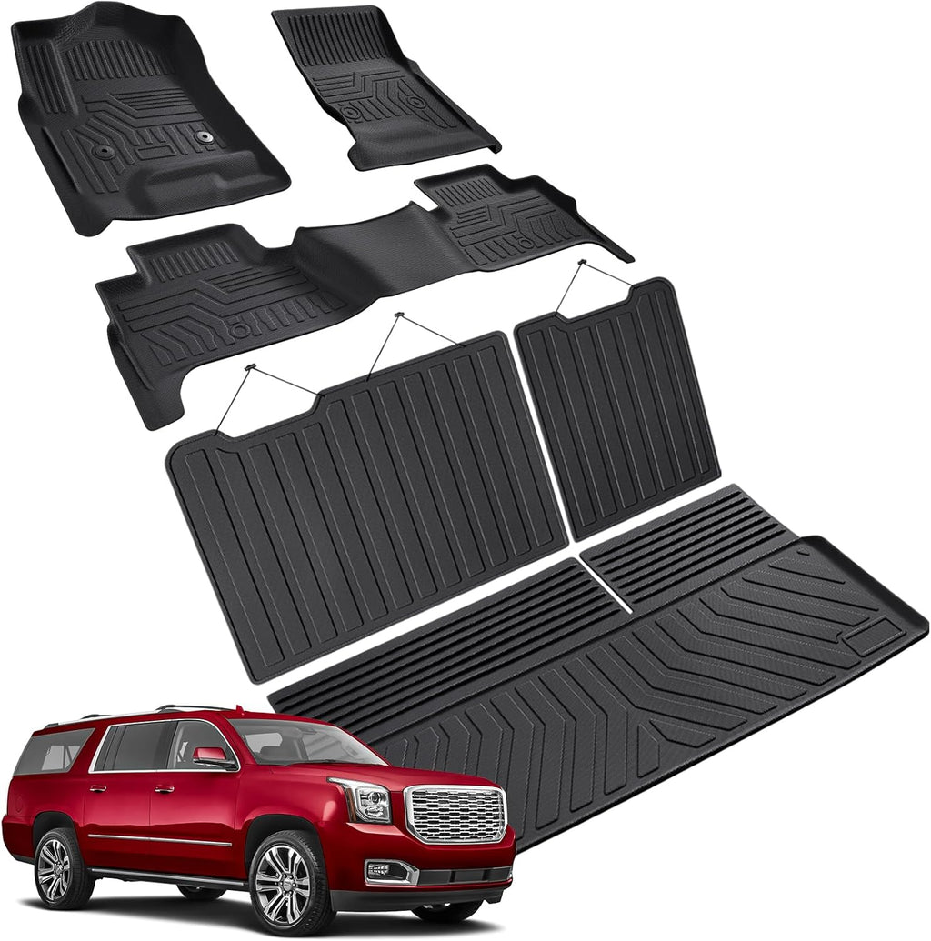 for Chevy Tahoe for GMC Yukon Floor Mats & Cargo Liner 2015-2020 7 Seats (Not for XL), All Weather Trunk Mats for Chevrolet Tahoe Rear Backrest Mats Accessories 2015 2016 2017 2018 2019 2020