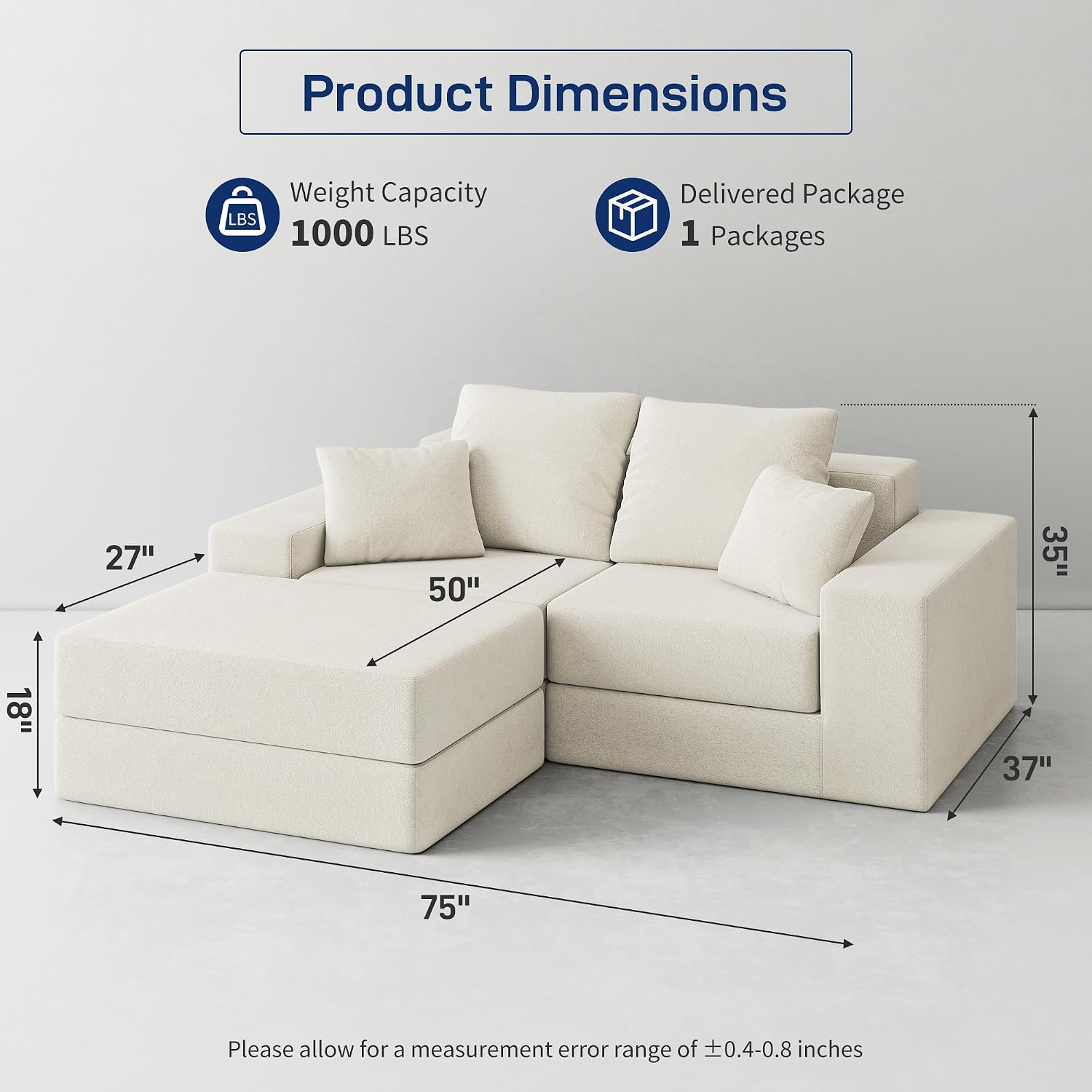 Cloud Modular Sectional Sofa, Comfy Boneless Couch for Living Room, Modern L-Shaped Couch with Reversible Chaise, Customizable Sleeper Sofa with Non Slip, No Assembly & Deep Seat, Beige