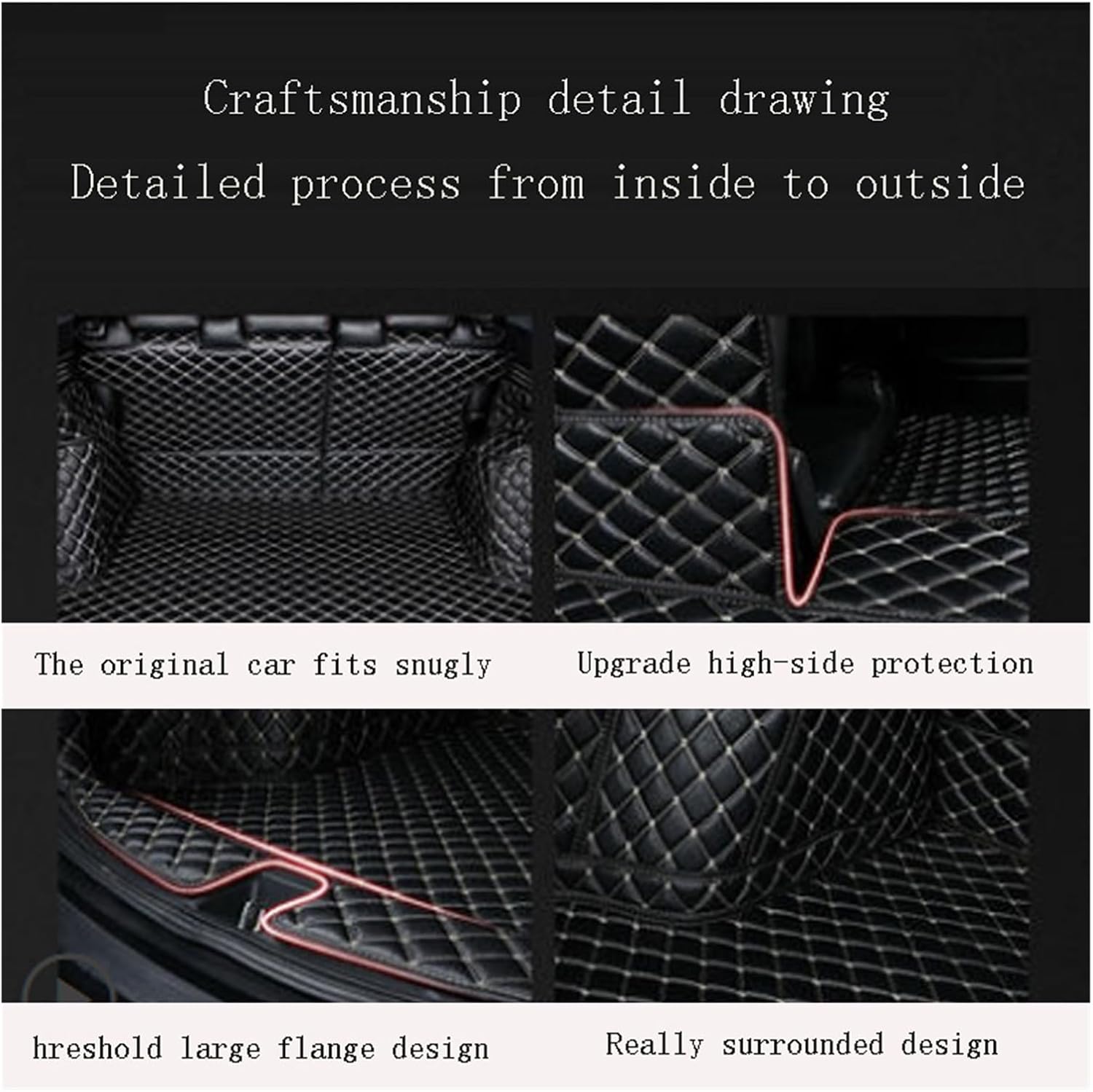 Custom Deluxe Leather Full Rear Trunk Tray Liner Cargo Mat Floor Protector Foot Pad Mats Compatible with XRV VEZEL 2015-2019(Red)