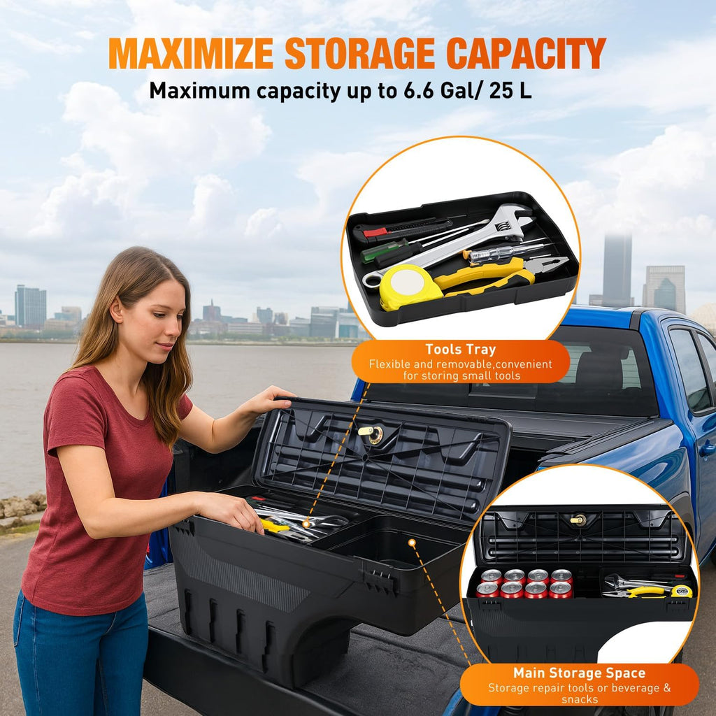 Nilight Truck Bed Tool Box Passenger Side Truck Tool Box Fit for Chevy Silverado GMC Sierra 1500 2500 3500 2007-2018 ABS Swing Case Truck Bed Storage Box w Lockable Lid Waterproof Wheel Well Toolbox