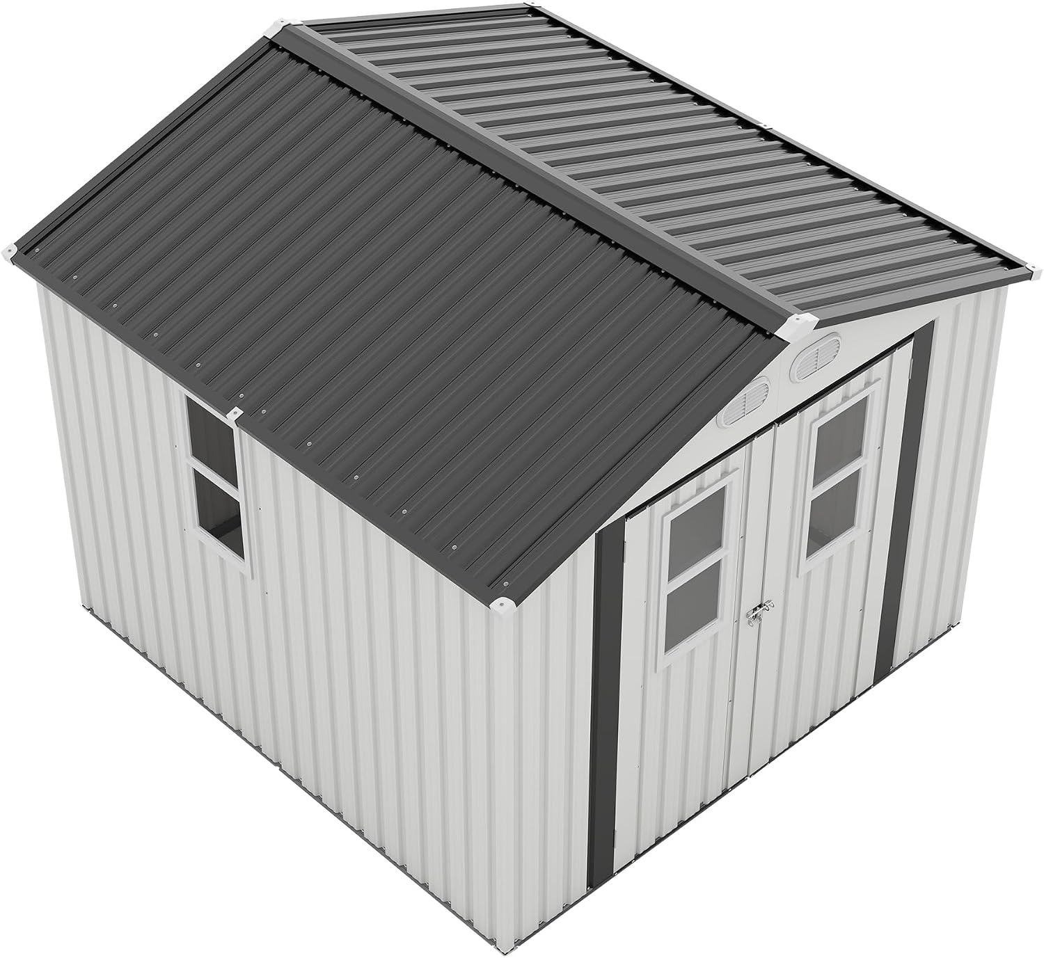 Metal Outdoor Storage Shed, 8x8 ft with Lockable Doors, Four Daylight Windows, Screened Vents, 120 sq ft Storage Space, Outdoor Garden Room ，Outdoor Pet Room (White 8x8FT)