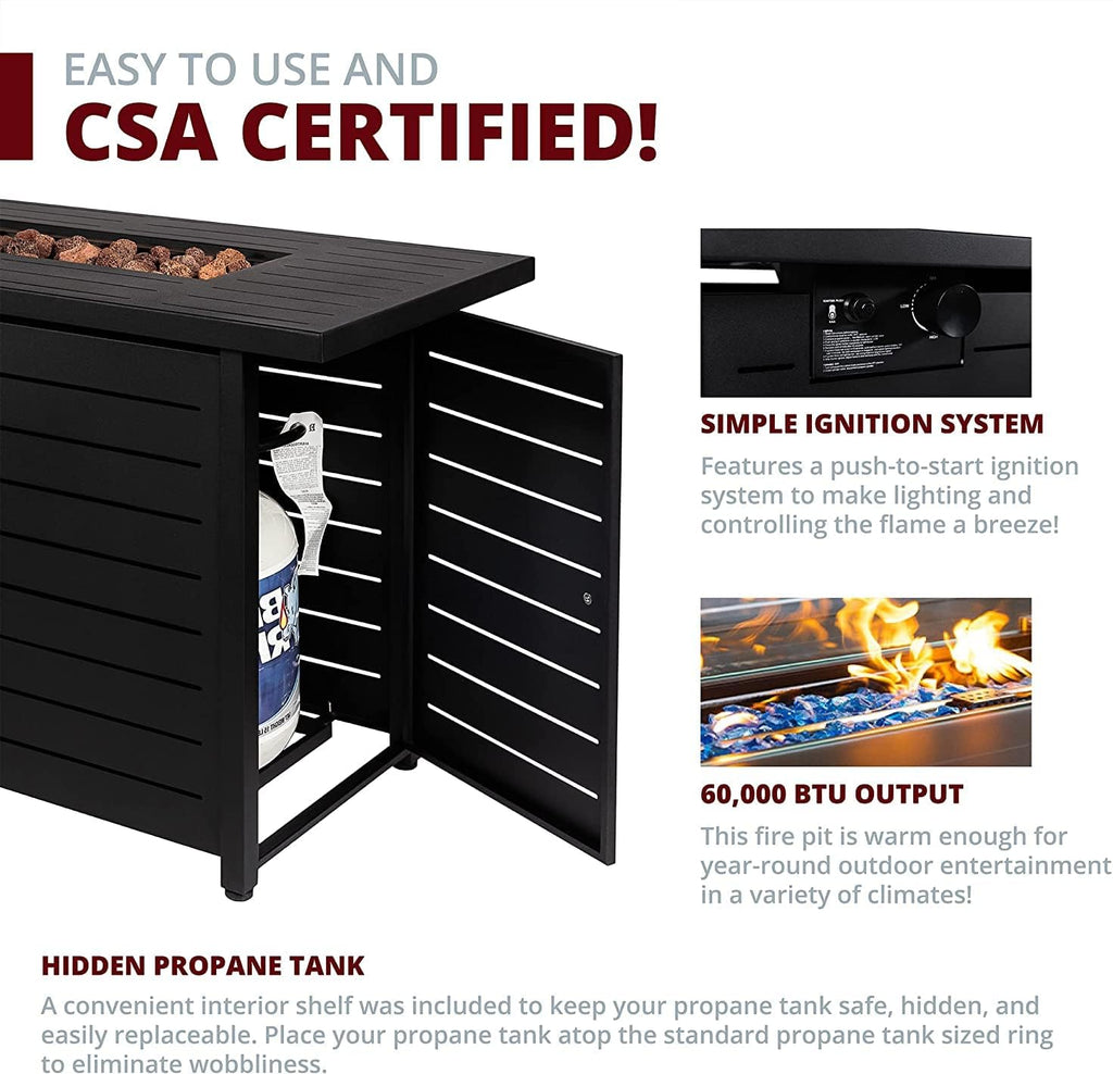 42' Outdoor Propane Fire Pit Table, Patio Rectangular Gas Fire Pit 2 in 1 Coffee Table with Firepit, 50,000 BTU, Waterproof Cover, Powder-Coated Stainless Steel with Lava Rock, CSA Certified