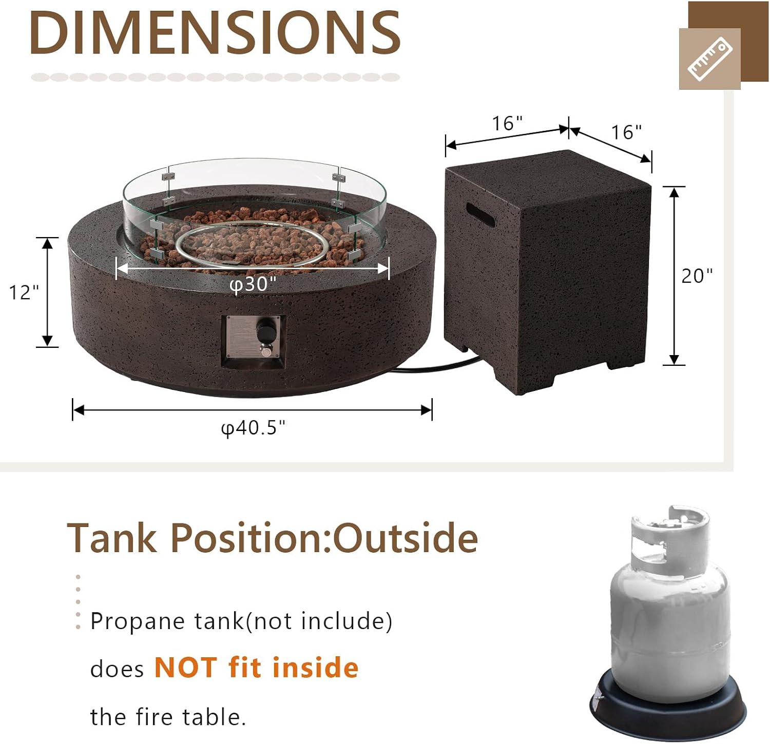 COSIEST 42 inch Outdoor Propane Fire Pit Coffee Table w Concrete Round Base Patio Heater, Certified, 50,000 BTU Stainless Steel Burner, Free Lava Rocks, Rain Cover, Wind Guard, Tank Cover