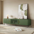 POVISON Fully-Assembled Modern Green TV Stand with Tambour Doors, Fluted TV Media Console for 85 Inch TVs, Sliding Door Entertainment Center with Storage for Living Room (Green, 94.49')
