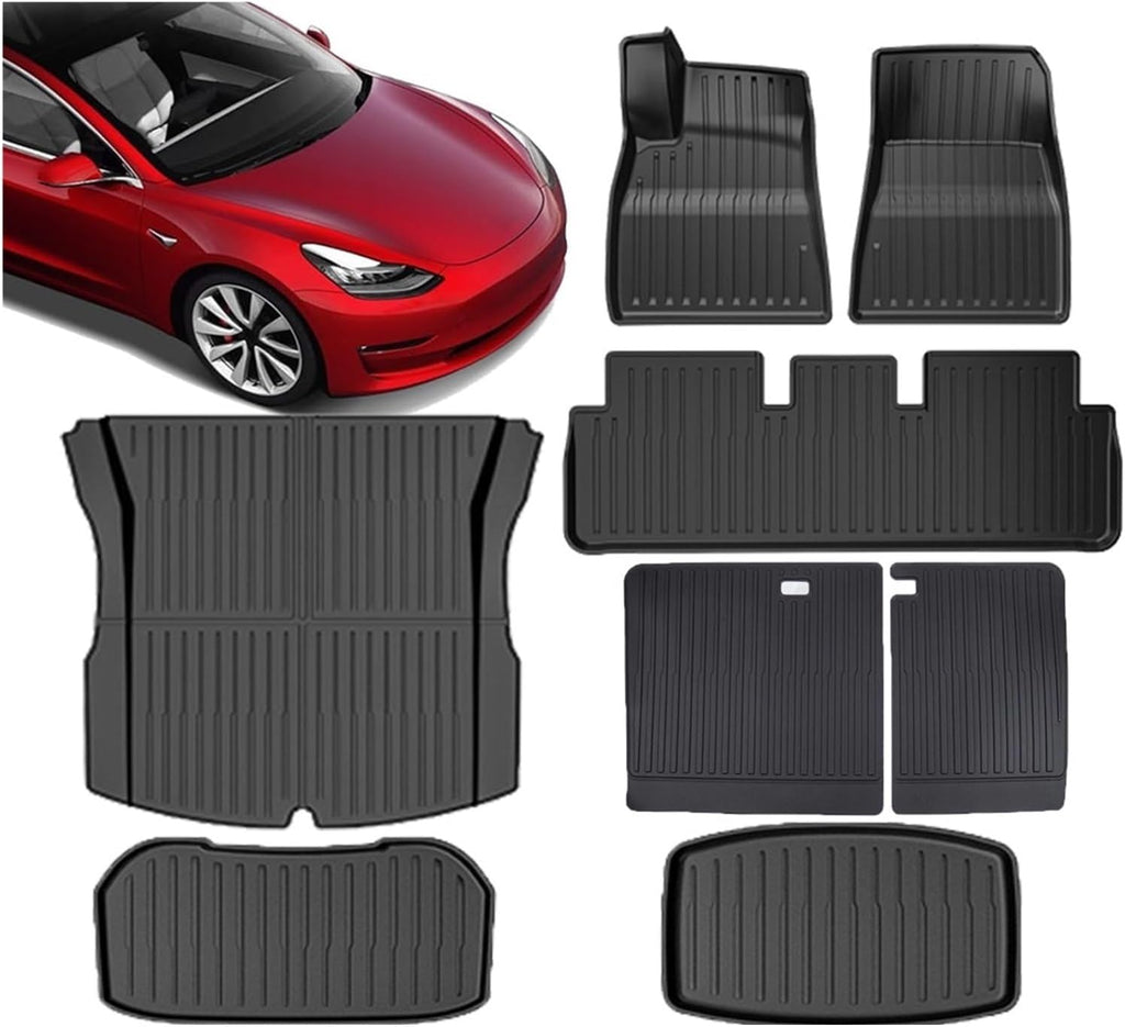 Floor Mats 2024 Compatible with Tesla Model 3 Highland,TPE All Weather Protection Cargo Liner Floor Mats and Cargo Trunk Mats Accessorie(M3 2024 6pcs)