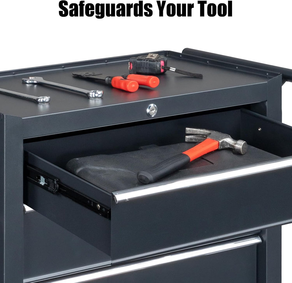 Metal Rolling Tool Box Organizer | Lockable Tool Chest with Wheels | Toolbox with 4 Sliding Drawers | Tool Storage Box Organizer for Garage Home Workshop & Tool Room