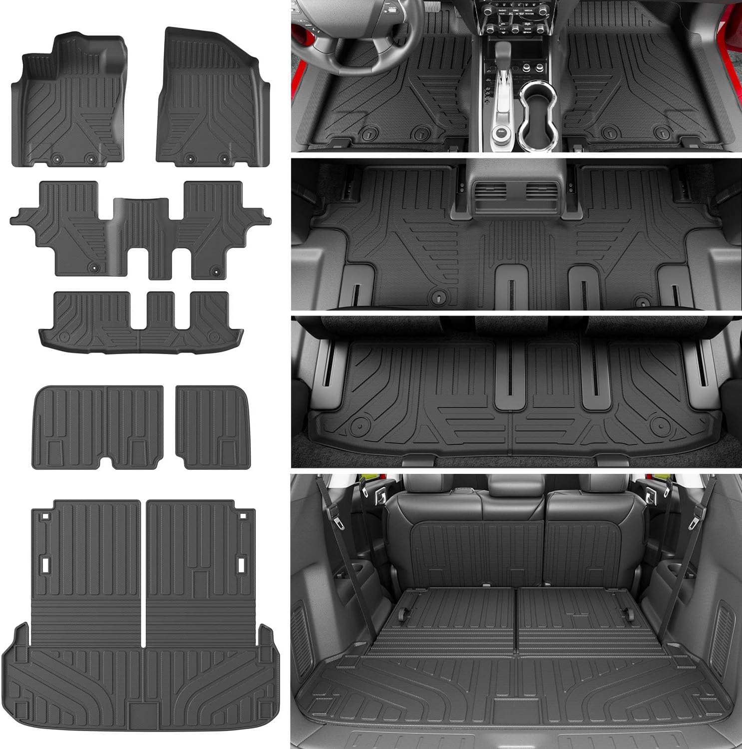 xipoqix 7 Seats Floor Mats Compatible with 2013-2020 Nissan Pathfinder /14-20 Infiniti QX60 13 JX35 Replacement for 2013-2020 Nissan Pathfinder Accessories (Trunk Mat+2nd Row Backrest Mats+Floor Mats)