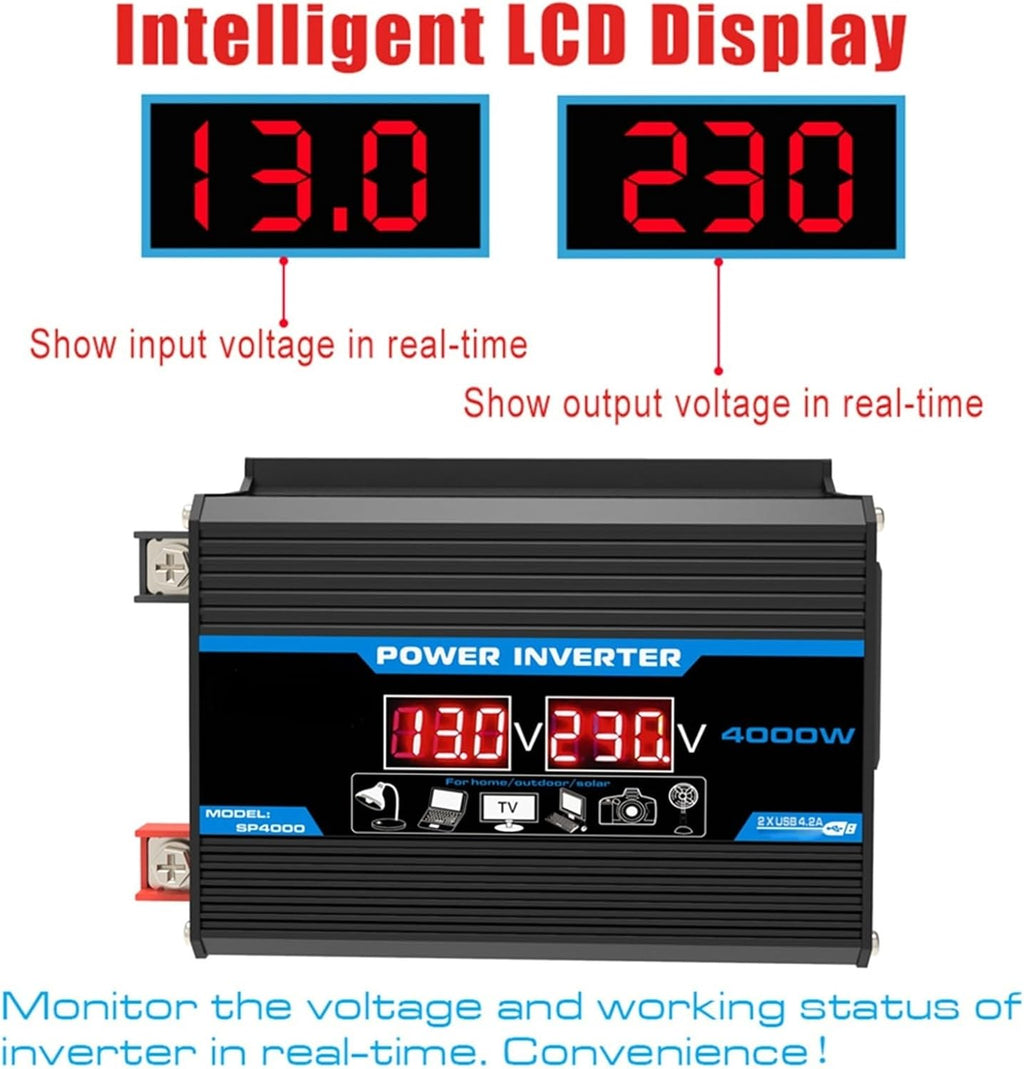 4000W 12V to 110V/220V Inverter Controller Solar Panel Kit 30A Controller + 18w12v Solar Panel Solar System Combo Solar Generator Home Grid System(Black,12V-110V)