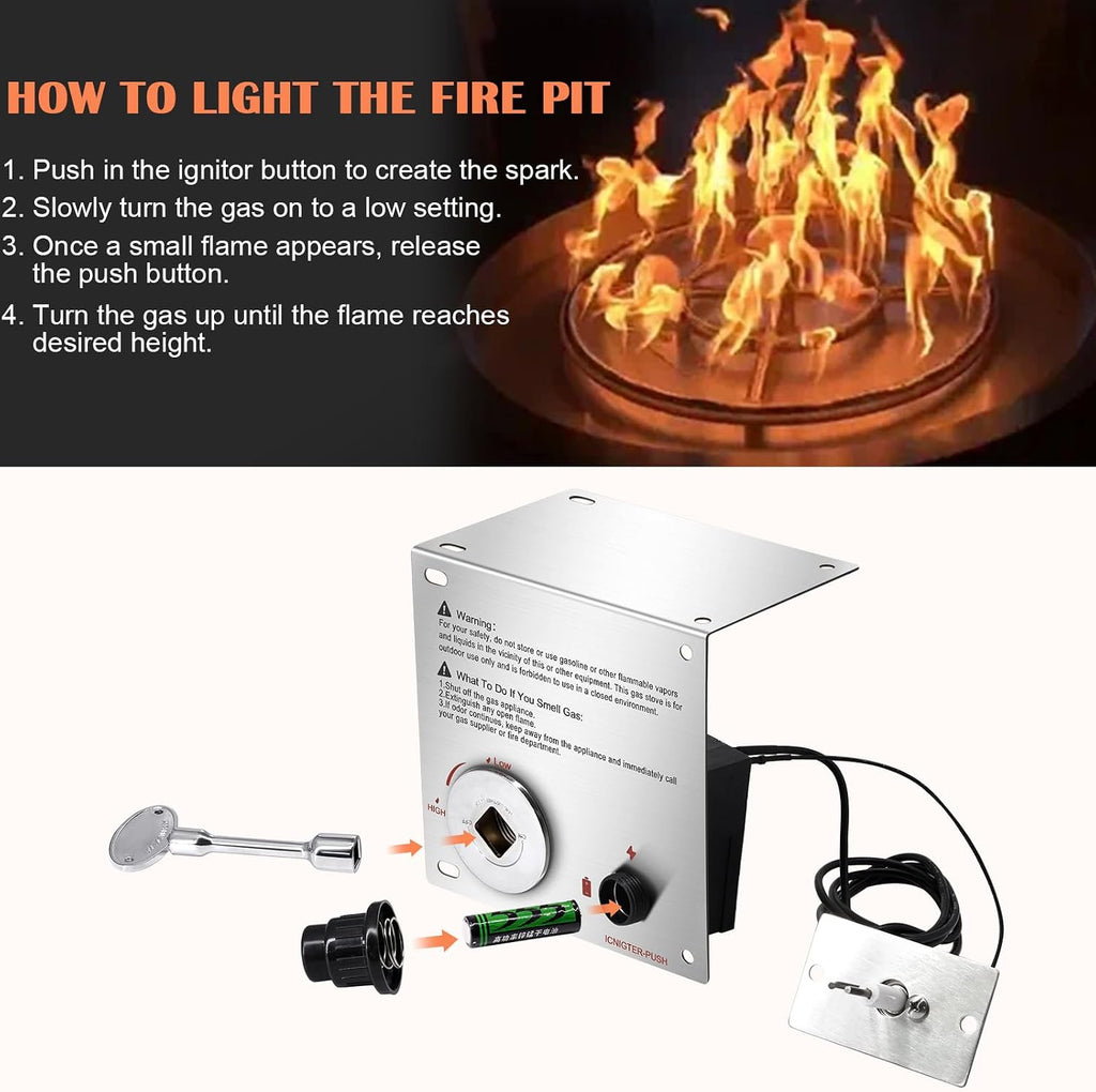 Hiorucet 18 Inch Fire Pit Ring Burner Kits, DIY Propane Gas Firepit Insert Round Burner with Igniter Kits and Propane Hose Kits for Indoor or Outdoor, Stainless Steel LP Fire Pit Replacement Parts.
