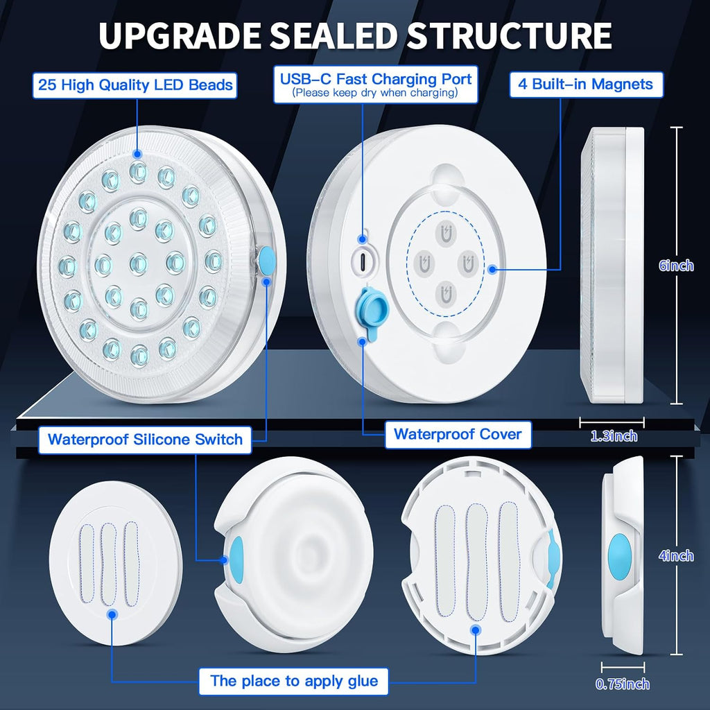 Homly Rechargeable Submersible Pool Lights with Wireless APP Control, Waterproof Underwater Smart LED Lights Controlled Multiple Lighting Modes, 4000mAh Magnets Light for Multi Scene Pool Decoration