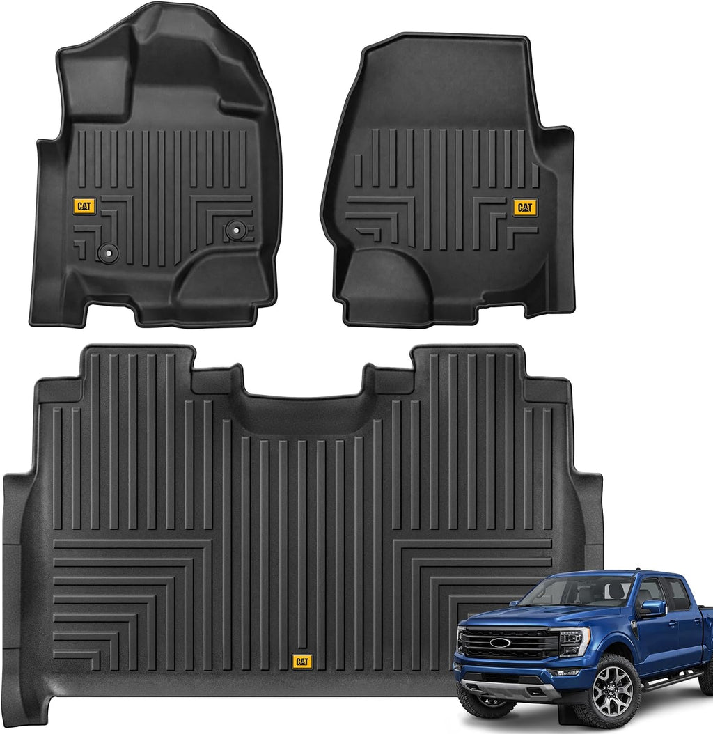 Cat® Floor Mats for 2015-2026 Ford F-150 SuperCrew Cab, Front & Rear, All Weather Protection 3D Contour Fit Custom Fit Floor Liners, Black