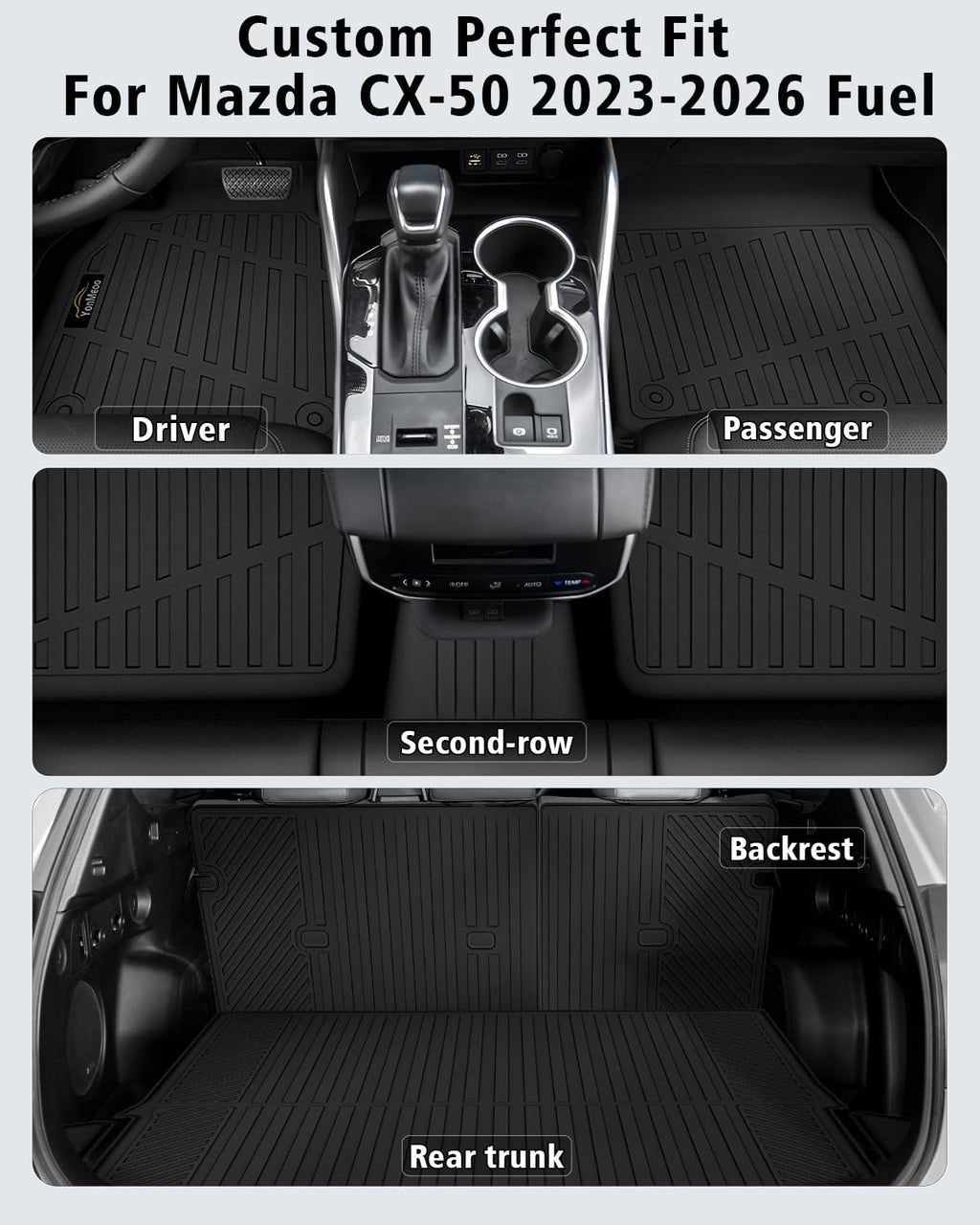Floor Mats & Cargo Mat with Backrest Mat Custom for Mazda CX-50 2023-2025 2026 (Only Gas), Door Sill Guards, All Weather TPE Full Set Floor Liners Trunk Mat for CX-50 Fuel Accessories