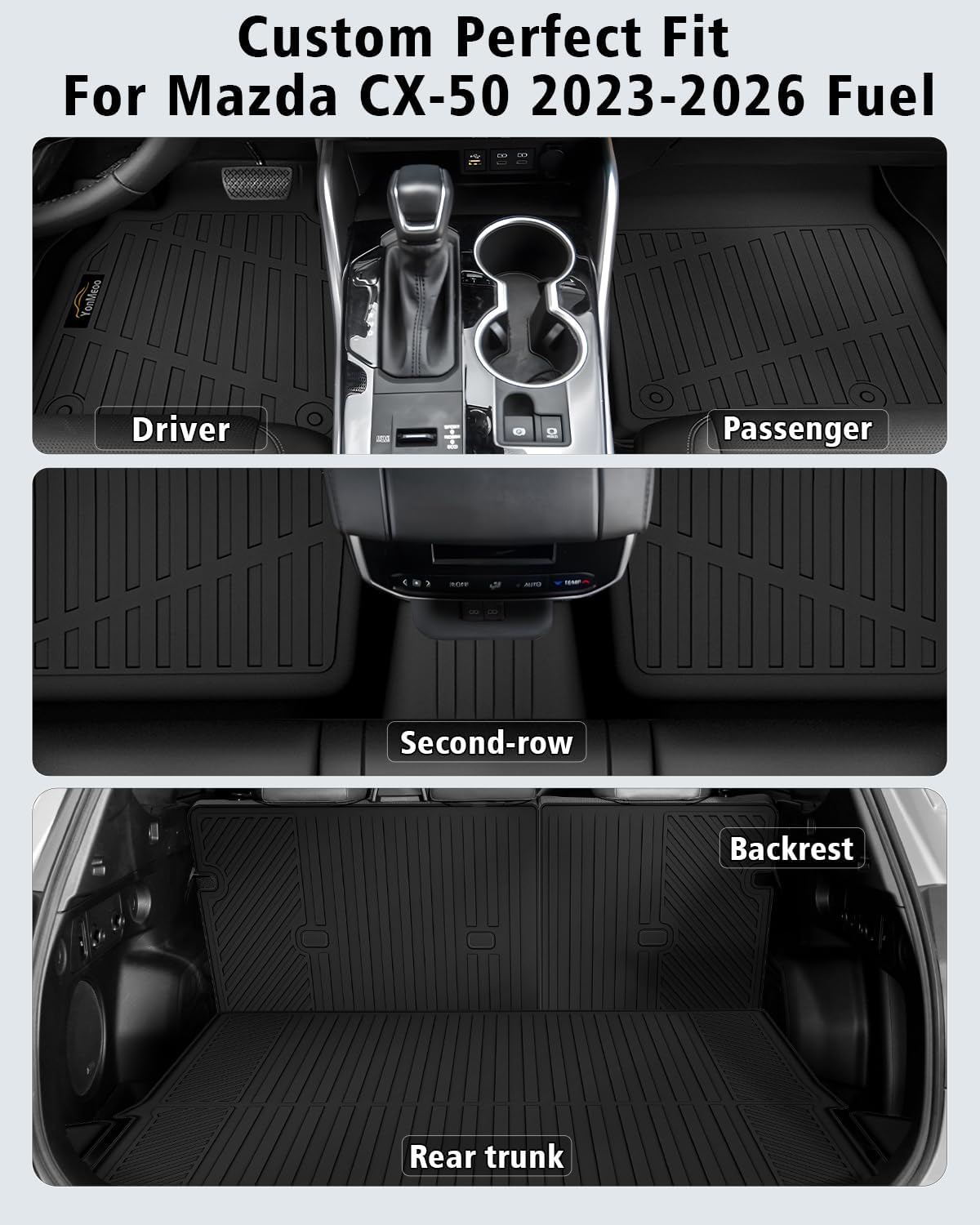 Floor Mats & Cargo Mat with Backrest Mat Custom for Mazda CX-50 2023-2025 2026 (Only Gas), Door Sill Guards, All Weather TPE Full Set Floor Liners Trunk Mat for CX-50 Fuel Accessories