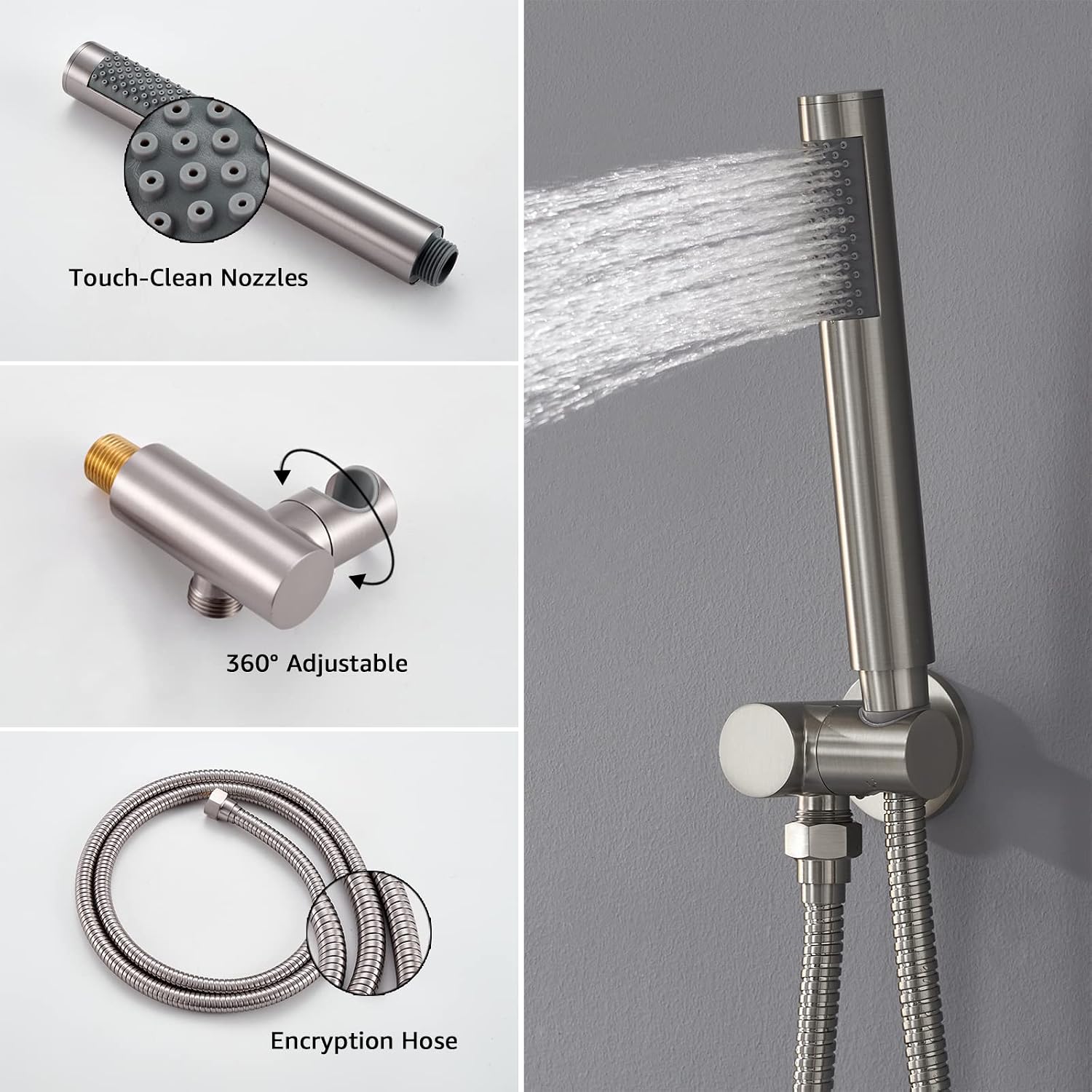 Iriber Brushed Nickel Shower System Wall Mounted Shower Faucet Mixer Set with 12 Inches Rain Shower head and Handheld, Bathroom Shower Trim Kit Contain Pressure Balance Valve