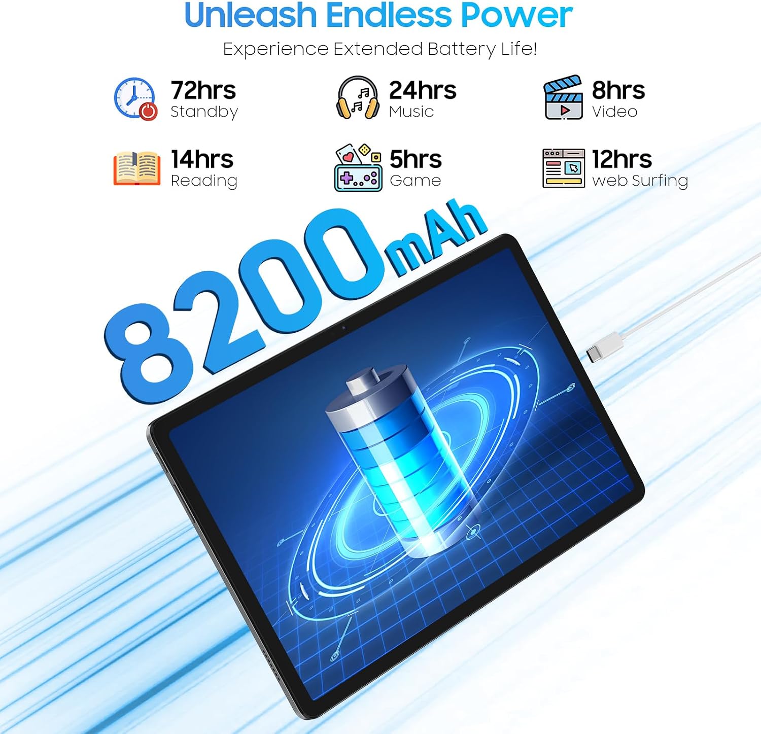 Blackview Android Tablet with Gemini Ai 3.0, Tablet 11 inch with 12GB+128GB/2TB TF, 5G WiFi Tablets, Octa-core CPU, 8200mAh/Fast Charge,120HZ/13MP+8MP Ai Camera/Face ID, Gray