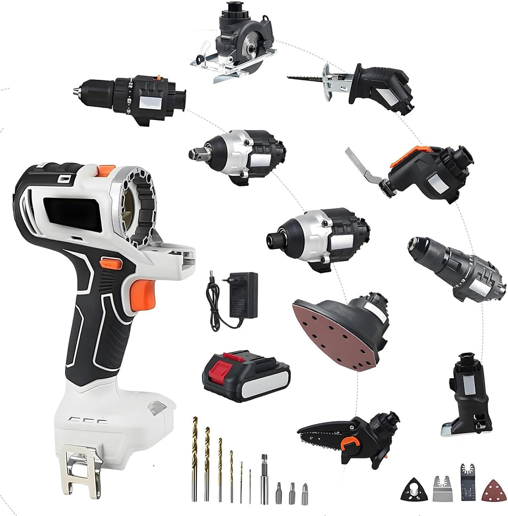 10-in-1 Cordless Power Tool Combo Kit, 20V Multi-Functional Electric Tool Set with Drill, Impact Driver, Saws & Sander, 2×4.0Ah Batteries, Charger and Tool Box