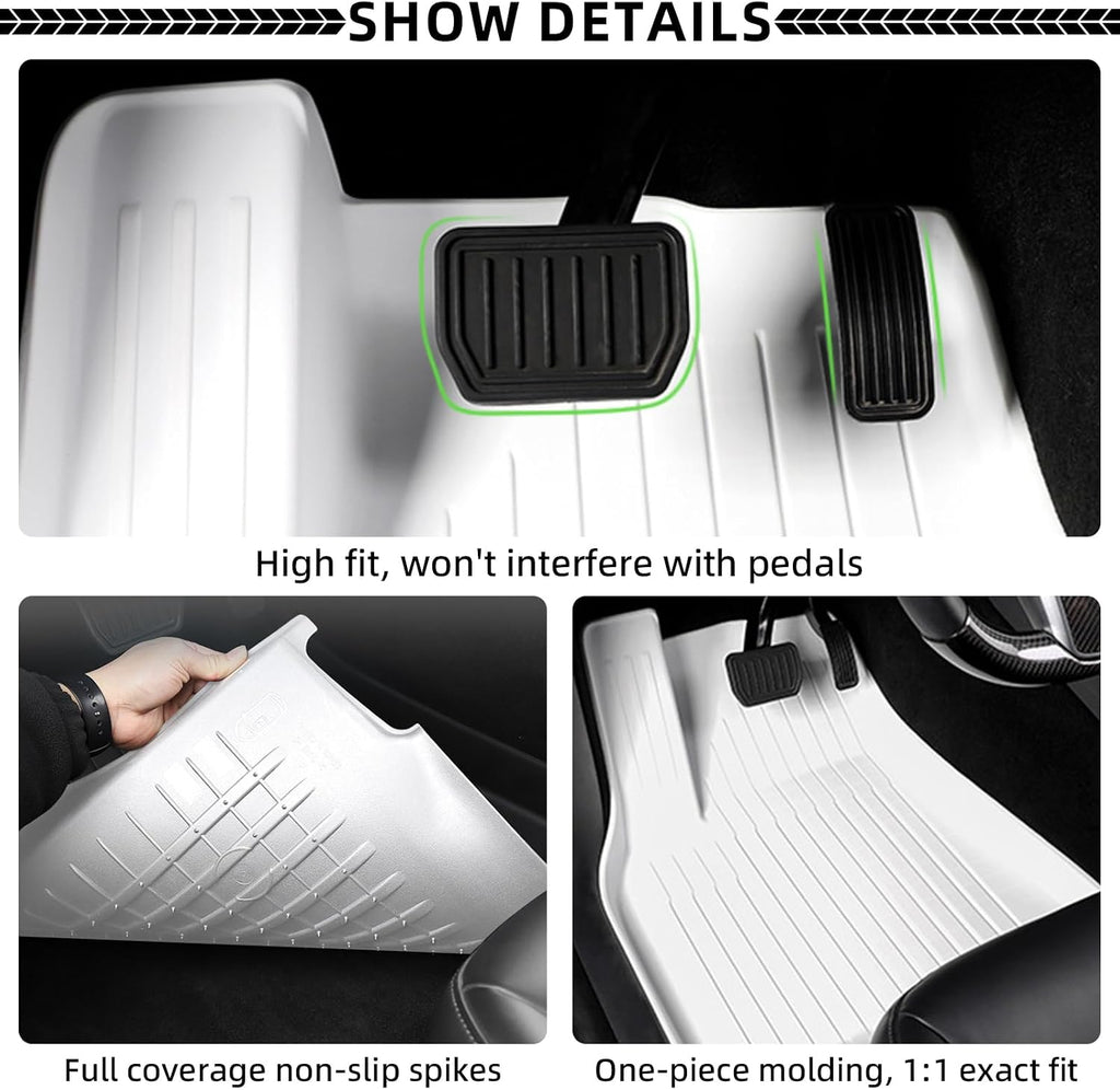 Floor Mats for Tesla 2019-2026 Model Y 5-Seat Floor Mats All Weather Durable TPE Anti-Slip Car Floor Liner Waterproof Custom Fit (White, Model Y)
