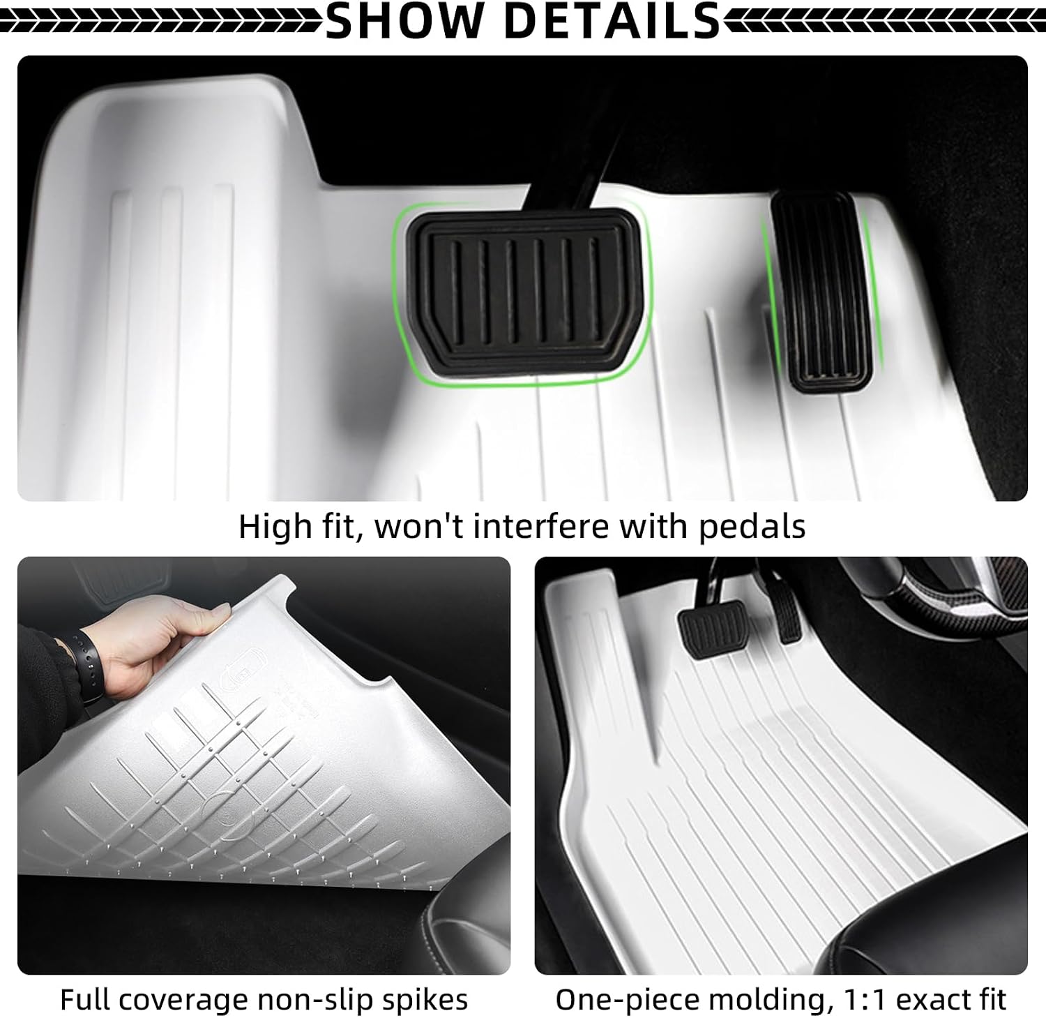 Floor Mats for Tesla 2019-2026 Model Y 5-Seat Floor Mats All Weather Durable TPE Anti-Slip Car Floor Liner Waterproof Custom Fit (White, Model Y)