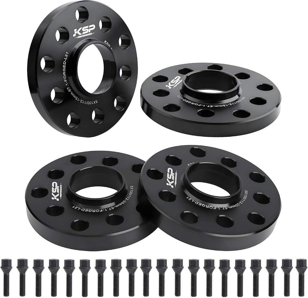 KSP 15mm&20mm 100 to 5x100 Wheel Spacers Compatible with Audi A3 A4 A6 A8 S4 S6 S8 Quattro TT, Thread Pitch M14x1.5 Hub Bore 57.1mm with Sphere Seat Lug Bolts Fit for 5X112 Golf Jetta Beetle EOS