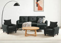 3 Piece Living Room Sofa Sets, Modern 3 Seater Sofa with Storage Ottoman and 2 PSC Armchair Couch Sets, Easy Assembly, Modern 5 Seat Sectional Couches for Living Room, Office,Black