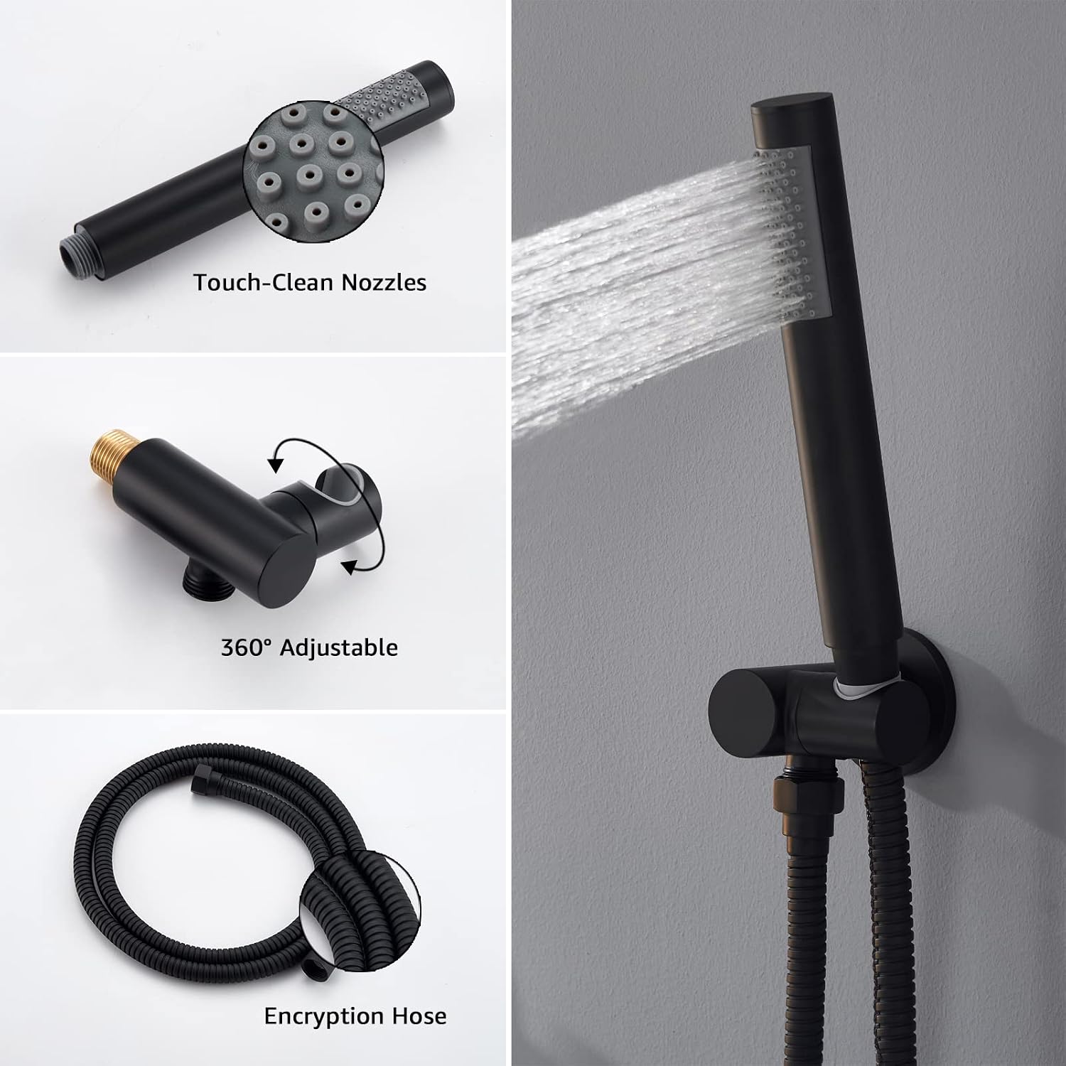 Iriber Matte black Shower System Wall Mounted Shower Faucet Mixer Set with 12 Inches Rain Shower head and Handheld, Bathroom Shower Trim Kit Contain Pressure Balance Valve