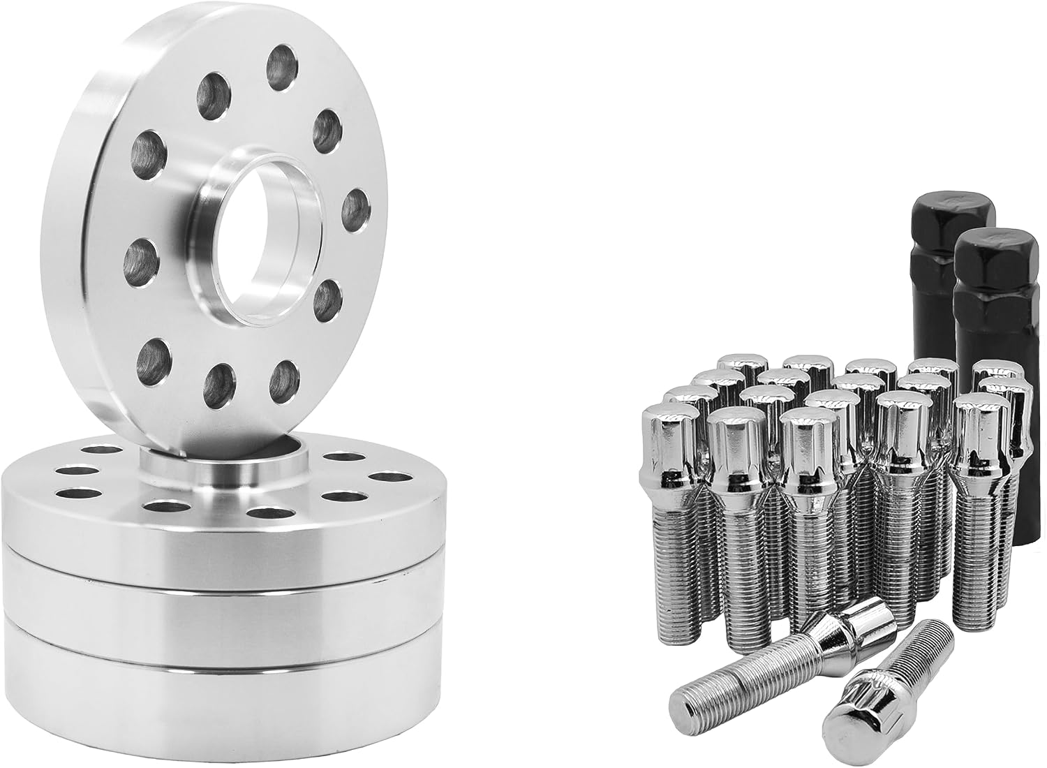 4 Pc 5x112 MM Hub Centric 17 MM & 30 MM Wheel Spacers 66.6 Wheel Bore + Chrome M14x1.5 Conical Spline Tuner Bolts Aftermarket Wheels Works with Audi 2009 + A4 A5 A6 A7 A8 S4 S5 S6 S7