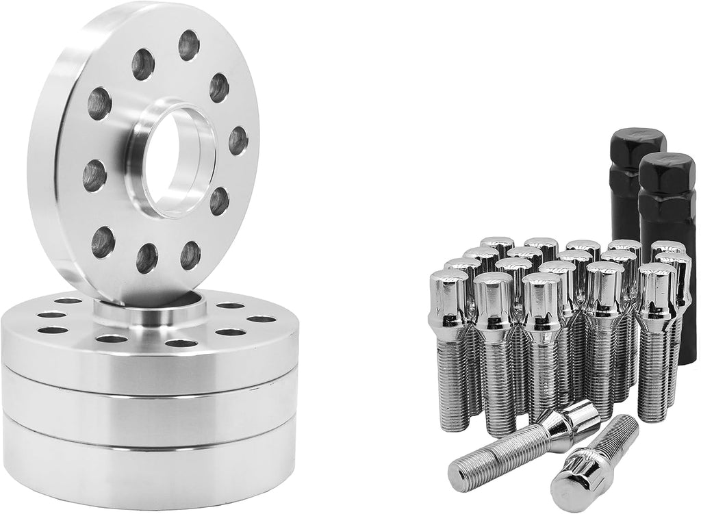 4 Pc 5x112 MM Hub Centric 20 MM & 25 MM Wheel Spacers 66.6 Wheel Bore + Chrome M14x1.5 Conical Spline Tuner Bolts Aftermarket Wheels Works with Audi 2009 + A4 A5 A6 A7 A8 S4 S5 S6 S7