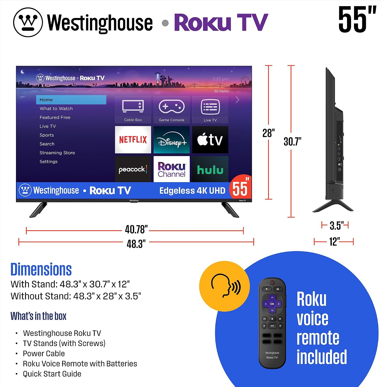 Westinghouse 4K 55 Inch TV and 3.1.2 All-in-One Sound Bar