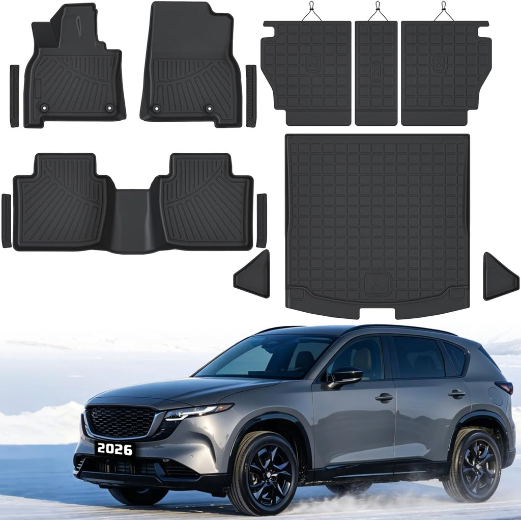 Floor Mats Compatible with Mazda CX-5 2026,All Weather Protection Duarble TPE Cargo Liner with Backrest Mats, Door Sill Guards, Storage Mats, Full Coverage Set for Mazda CX5 2026 Accessories