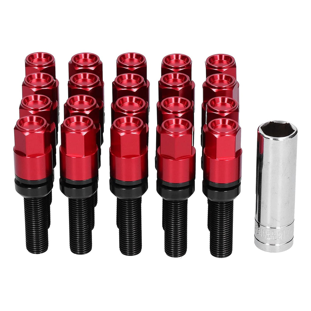 Brilluxa Lug Bolts, Extended Wheel Lug Bolt Set M14x1.5 Ball Seat, 42mm Thread Wheel Stud Bolts, Red, for Aftermarket Wheels Spacer Install and Custom Fitment Wheel Mounting Hardware