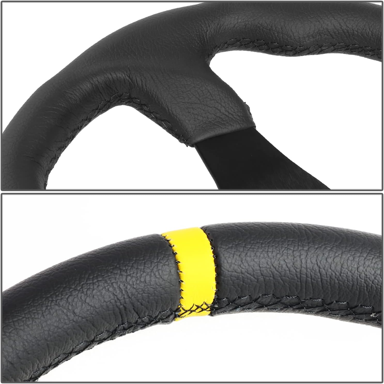 NRG Innovations NRG-RST-024MB-R-Y Reinforced Steering Wheel - 320mm Sport Leather Flat Bottom with Yellow Center Mark