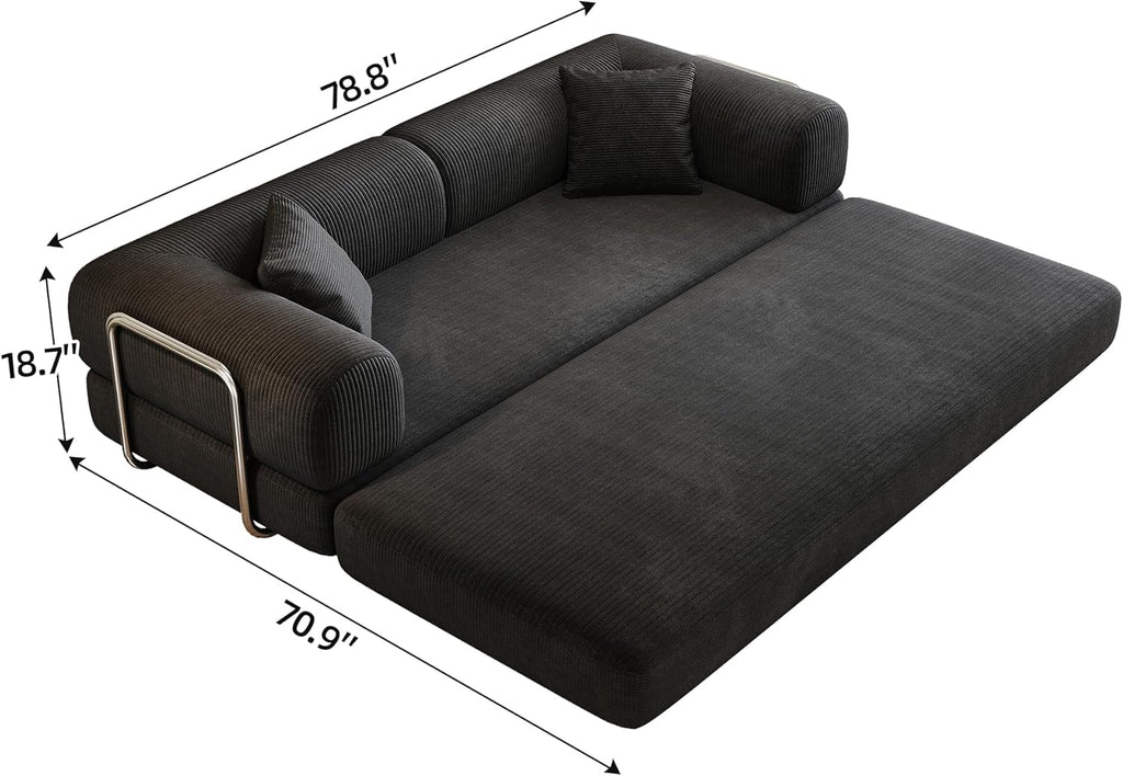 Ball & Cast 78.8' No-Assembly Compressed Sofa Bed, Convertible Floor Futon Couch with Pillow Backrest & Armrest, Boneless Modular Sleeper Sofa in Corduroy for Living Room Bedroom, Black