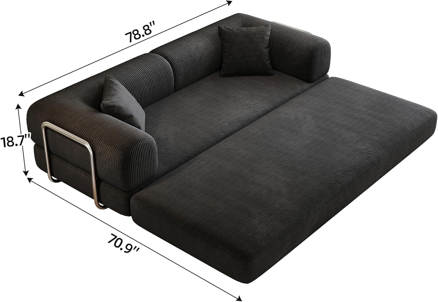 Ball & Cast 78.8' No-Assembly Compressed Sofa Bed, Convertible Floor Futon Couch with Pillow Backrest & Armrest, Boneless Modular Sleeper Sofa in Corduroy for Living Room Bedroom, Black