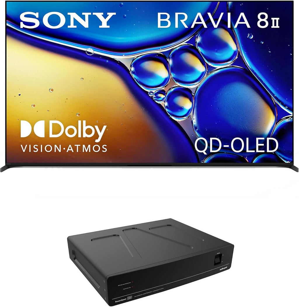 Sony K65XR80M2 65 Inch Bravia 8 QD-OLED 4K HDR Google TV with an AudioQuest PQ505NA PowerQuest 505 12 Outlet Surge Protector (2025)