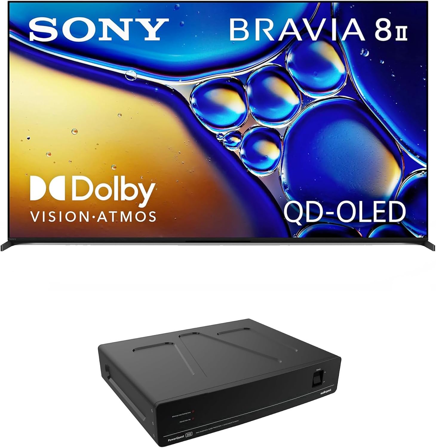 Sony K65XR80M2 65 Inch Bravia 8 QD-OLED 4K HDR Google TV with an AudioQuest PQ505NA PowerQuest 505 12 Outlet Surge Protector (2025)